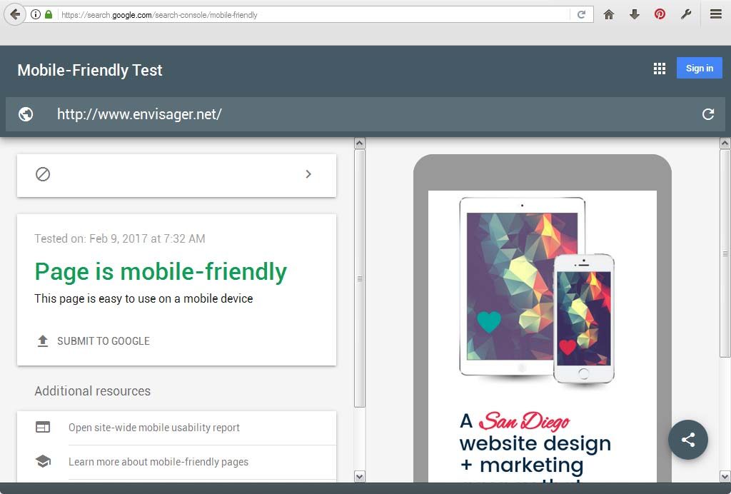 Google Mobile-Friendly Test Page | Envisager Studio