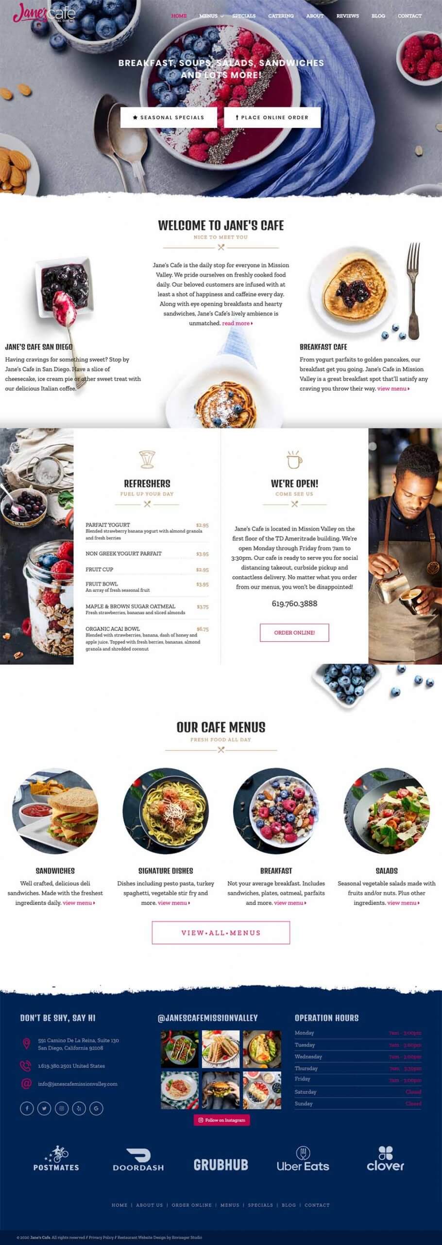 Jane's Cafe Mission Valley Website Design by Envisager Studio