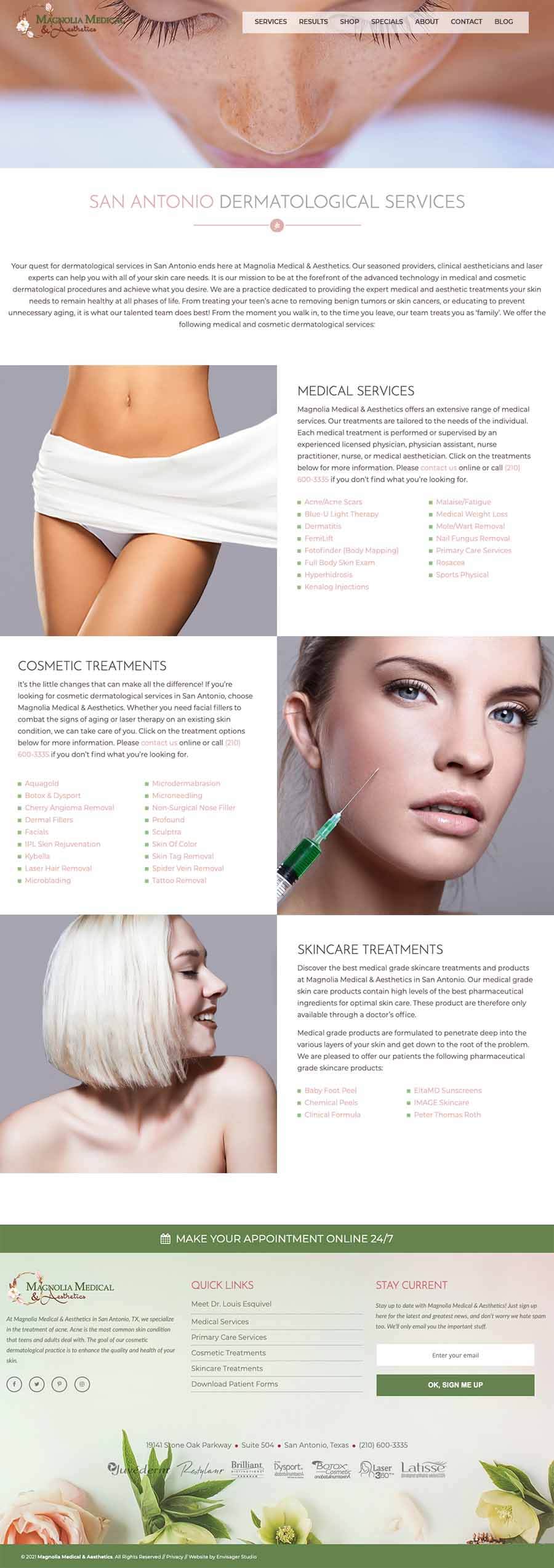 Magnolia Medical & Aesthetics San Antonio Spa Website Examples