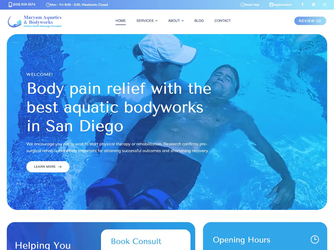 Aquatic Physical Therapy San Diego | Website Design by Envisager Studio