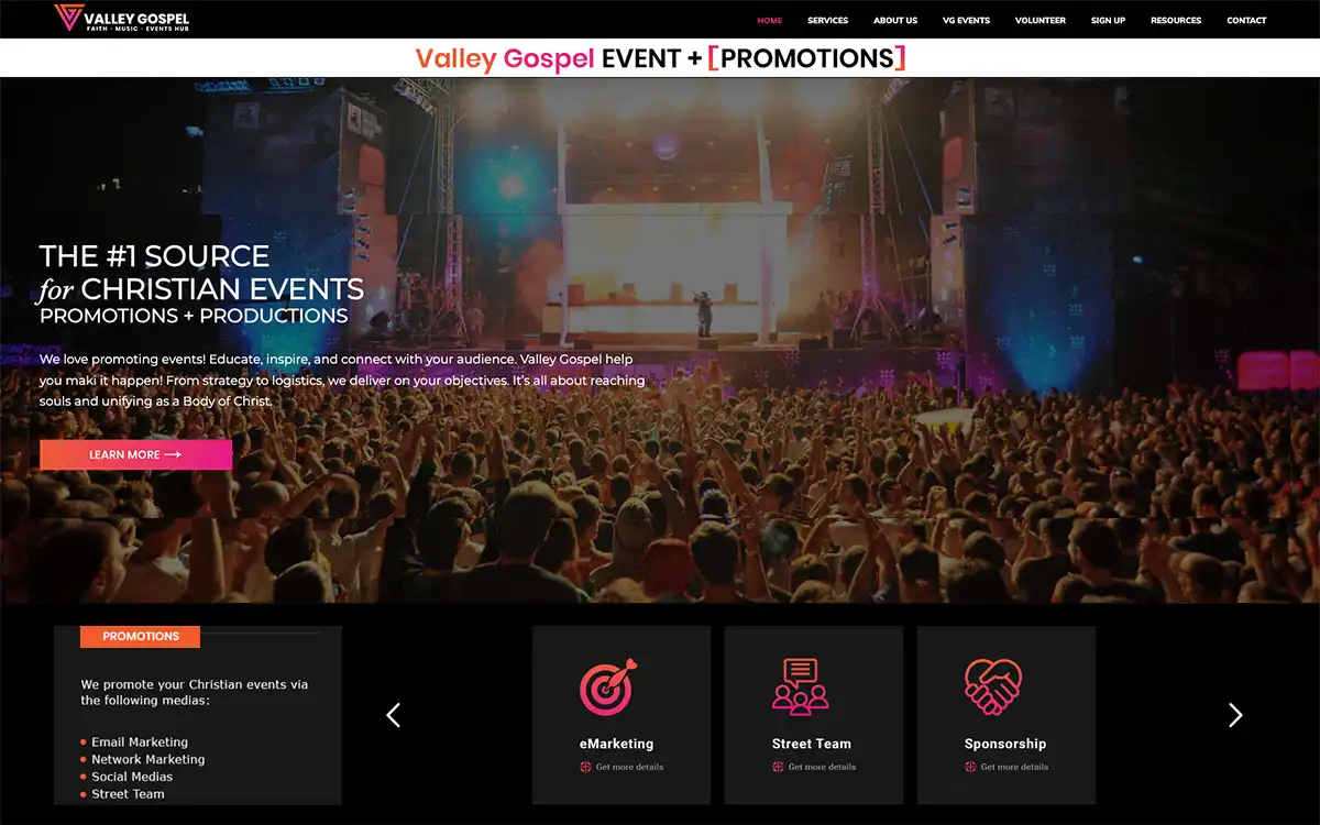 Events Planning Website Design by Envisager Studio