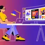 Illustration of a web designer comparing website layouts for a website redesign vs new website project